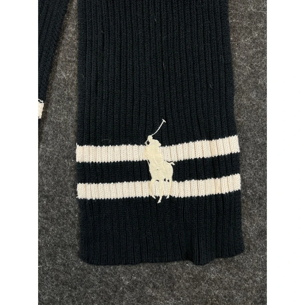 VTG 80s Polo Ralph Lauren Scarf Mens Black Big Pony Ribbed Knit One Size Preppy